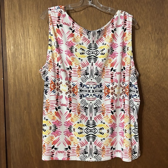 Ivanka Trump Tank Top Women's Size 3X White Multi Print Asymmetric Cowl Neck‎ - Picture 3 of 5